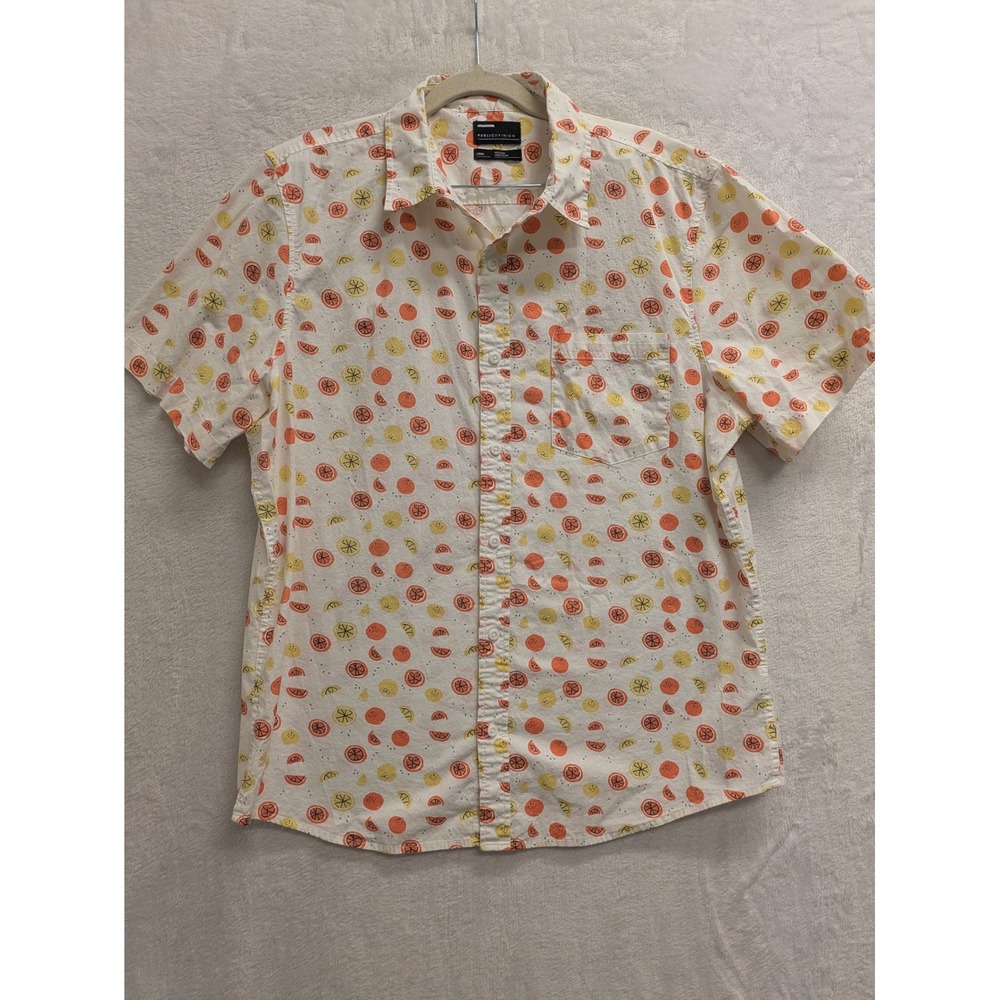 Public Opinion Men's Large White Fruit Print Short Sleeve Button Up‎ Shirt